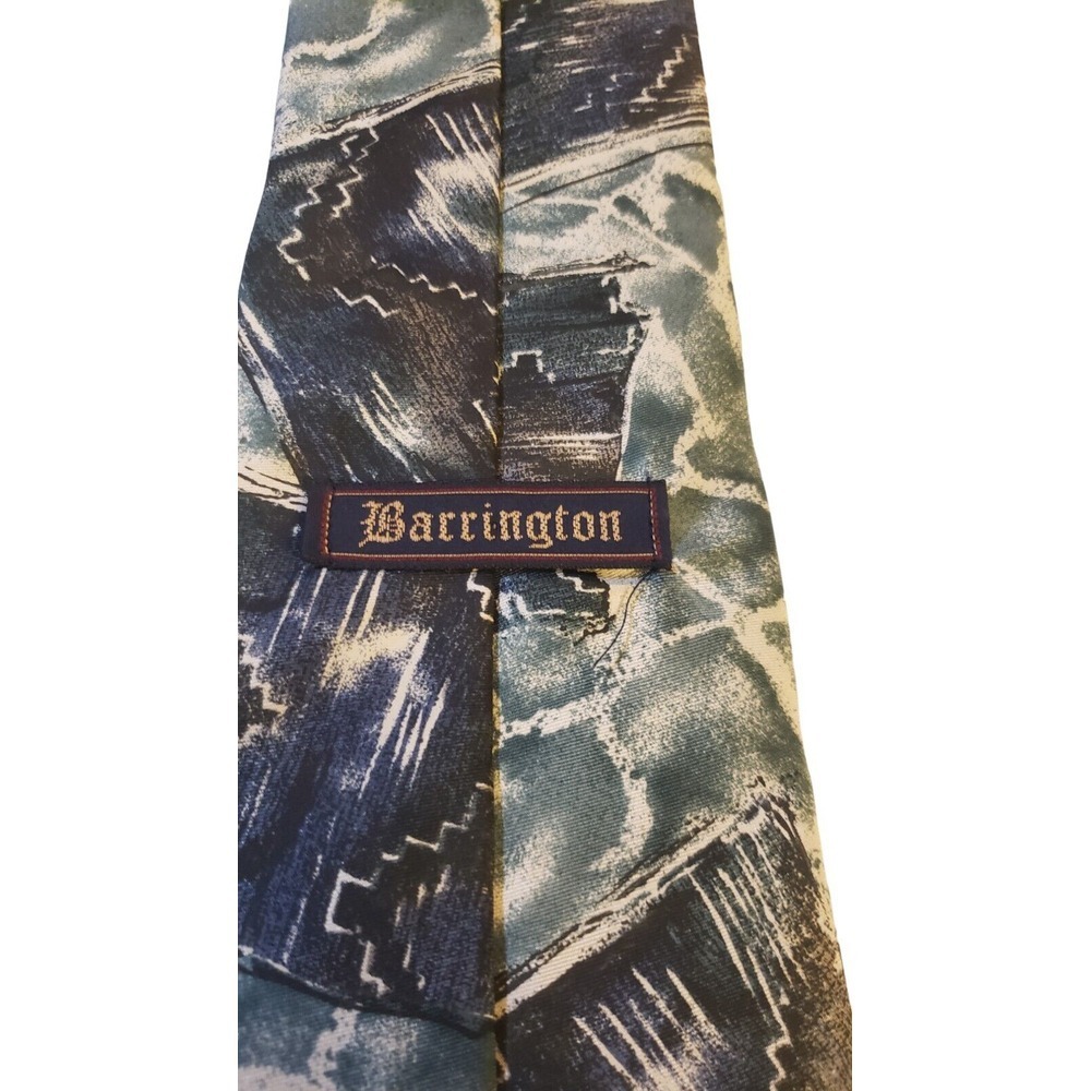 Barrington Mens Necktie Designer Tie Blue Green Abstract 100% Silk Wedding Work - Picture 5 of 12